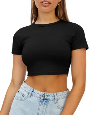 Sleeve T Shirts for Teen Girls 2025 WYNNQUE Womens racing Pacific ward Crop Tops Cute Summer Scoop Neck Basic Tees Slim Fit Trendy Short 