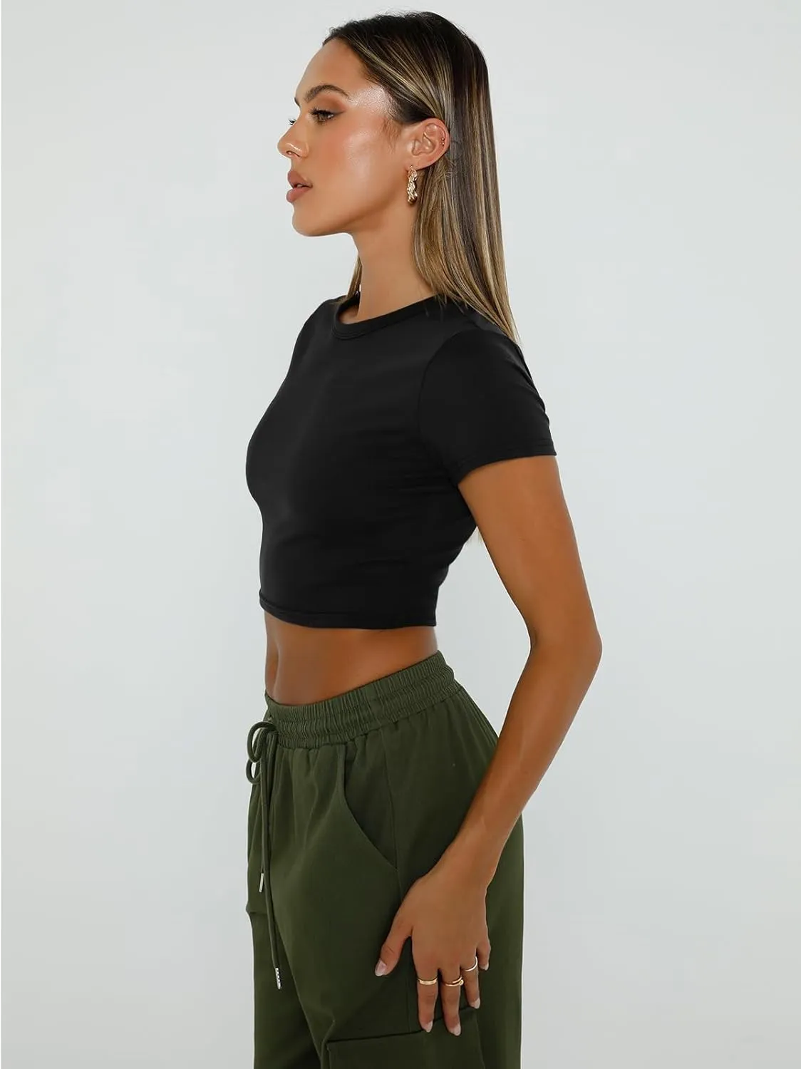 Sleeve T Shirts for Teen Girls 2025 WYNNQUE Womens racing Pacific ward Crop Tops Cute Summer Scoop Neck Basic Tees Slim Fit Trendy Short 