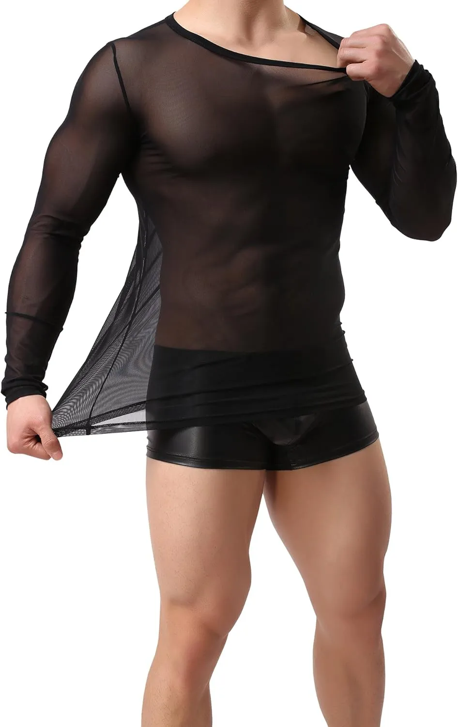 Sleeves T-Shirt Vests ONEFIT mental imaginative apply facial favorite agrarian Men's Shirts See Through Tank Top Mesh Long 