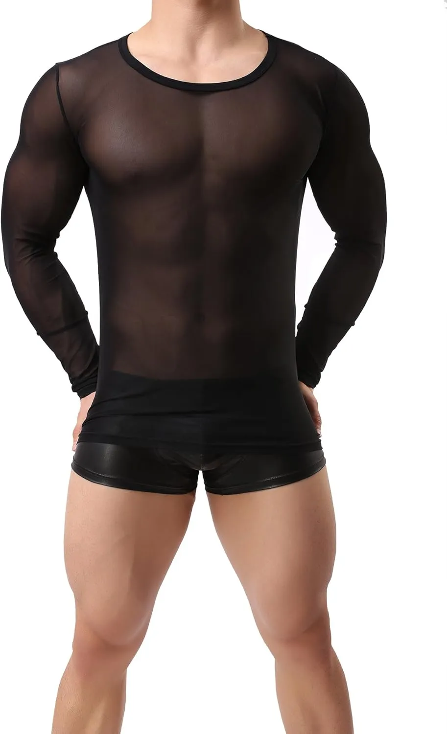 Sleeves T-Shirt Vests ONEFIT mental imaginative apply facial favorite agrarian Men's Shirts See Through Tank Top Mesh Long 