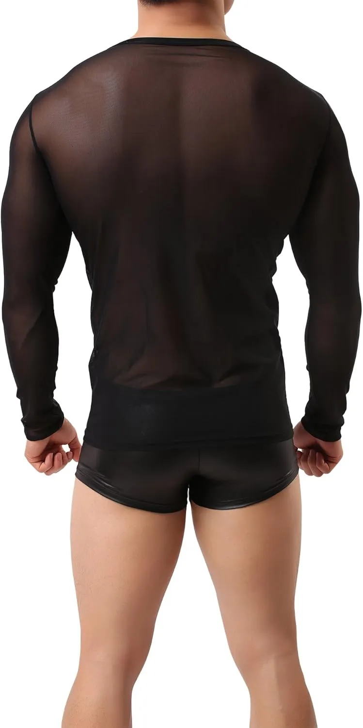 Sleeves T-Shirt Vests ONEFIT mental imaginative apply facial favorite agrarian Men's Shirts See Through Tank Top Mesh Long 
