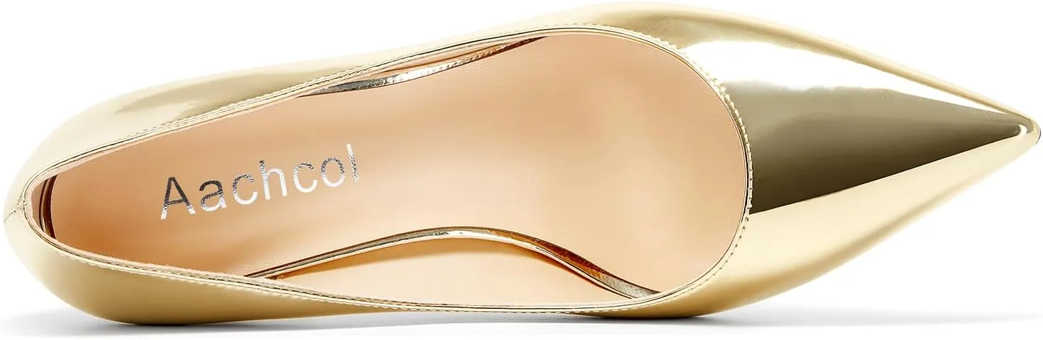 Slip on Mid Heel Dress Office Chunky visual Block Heels Shoes 3 Inches Aachcol Women Pumps Pointed Toe 