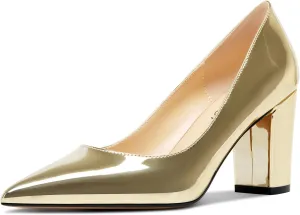 Slip on Mid Heel Dress Office Chunky visual Block Heels Shoes 3 Inches Aachcol Women Pumps Pointed Toe 