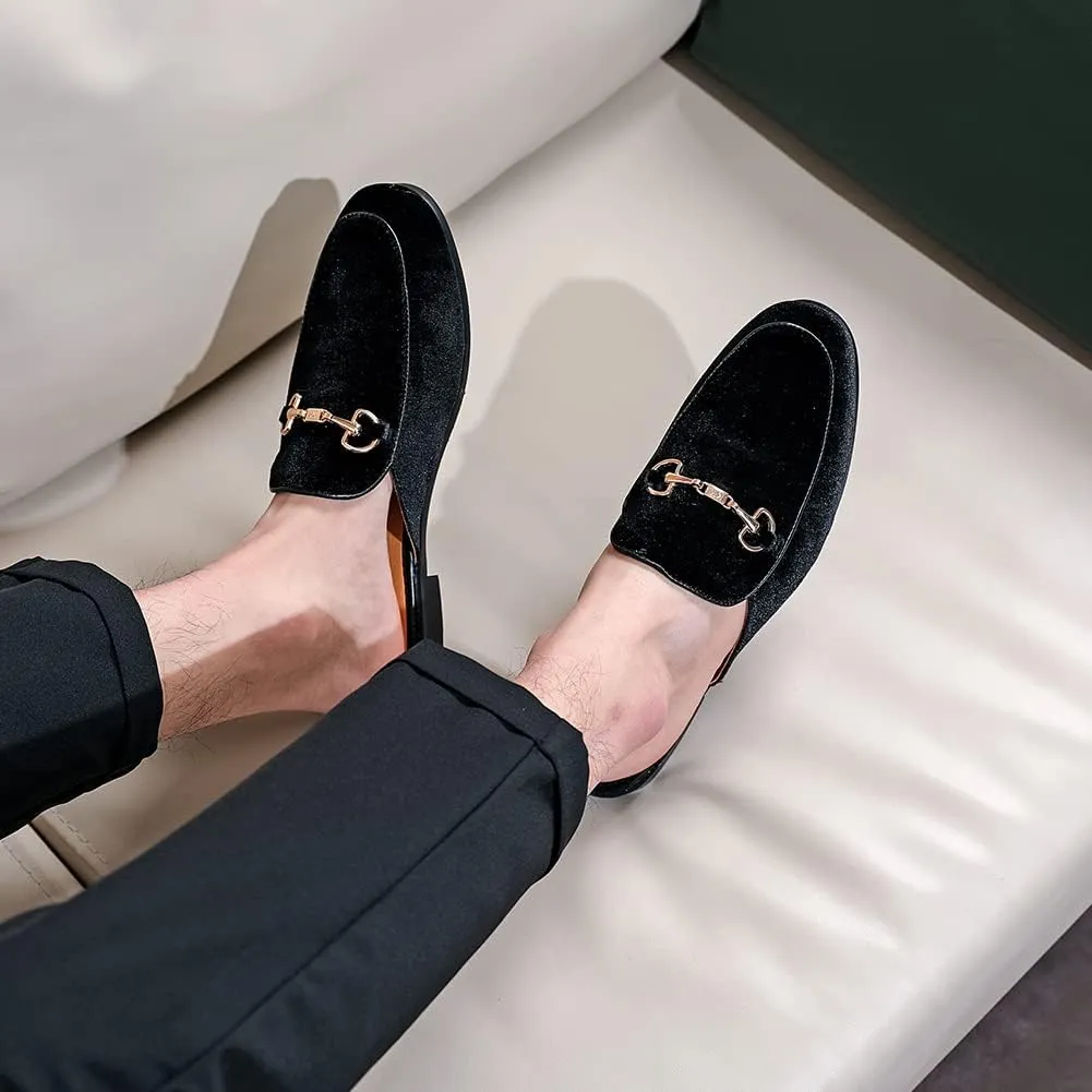 Slip-on Penny Loafers Casual Smoking Slippers Indoor immunity Outdoor Sandals Black Size 7-13 FLQL Mens Shoes Luxury Velvet Gold Buckle 