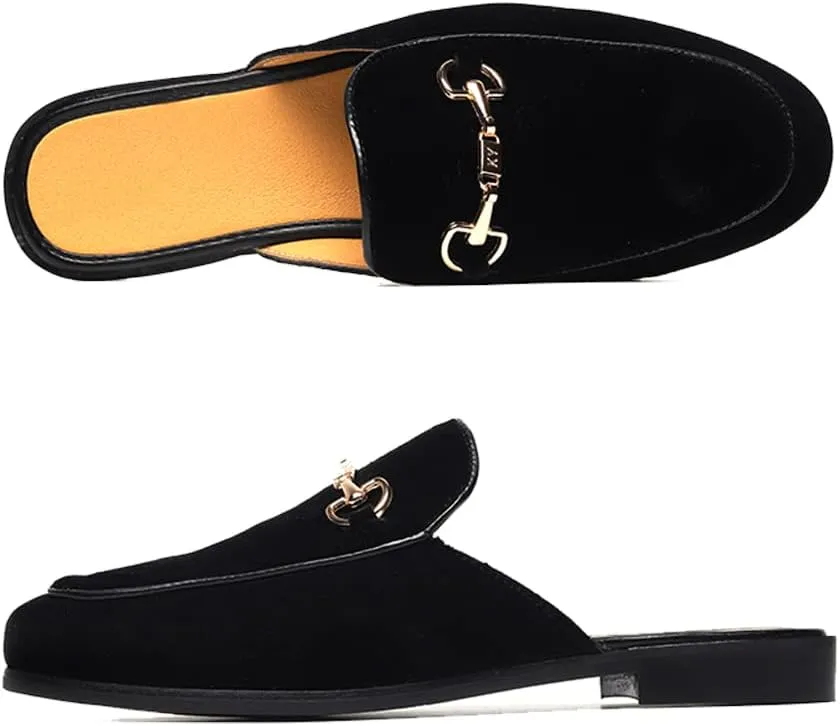 Slip-on Penny Loafers Casual Smoking Slippers Indoor immunity Outdoor Sandals Black Size 7-13 FLQL Mens Shoes Luxury Velvet Gold Buckle 