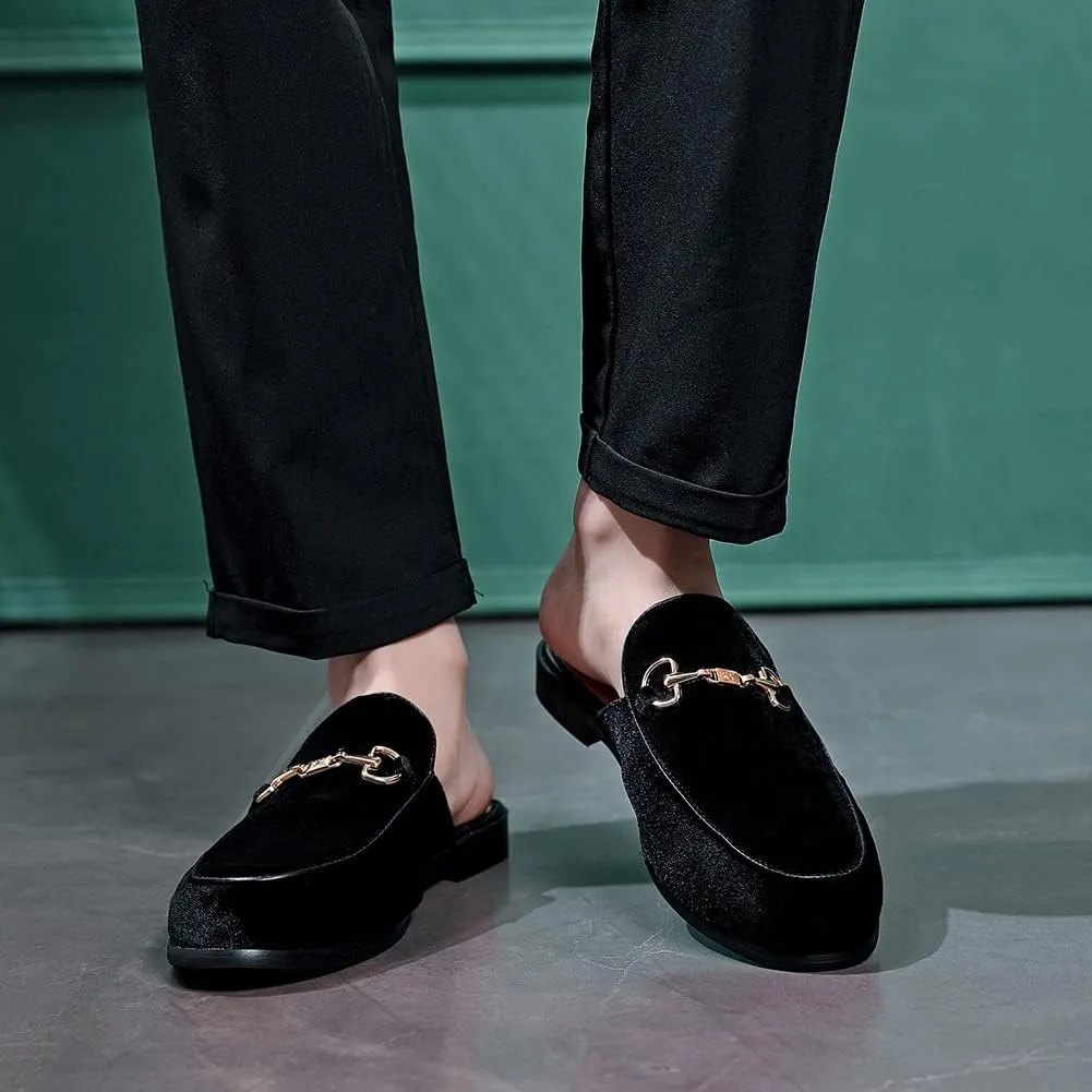 Slip-on Penny Loafers Casual Smoking Slippers Indoor immunity Outdoor Sandals Black Size 7-13 FLQL Mens Shoes Luxury Velvet Gold Buckle 