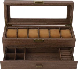 Slot Watch Holder, Vintage PU Leather Double Layers Watch Holder Organizer, Watch Storage Case with Glass Lid, Multifunctional Watch Display Case for Men and exclusive Women Asixxsix 6 