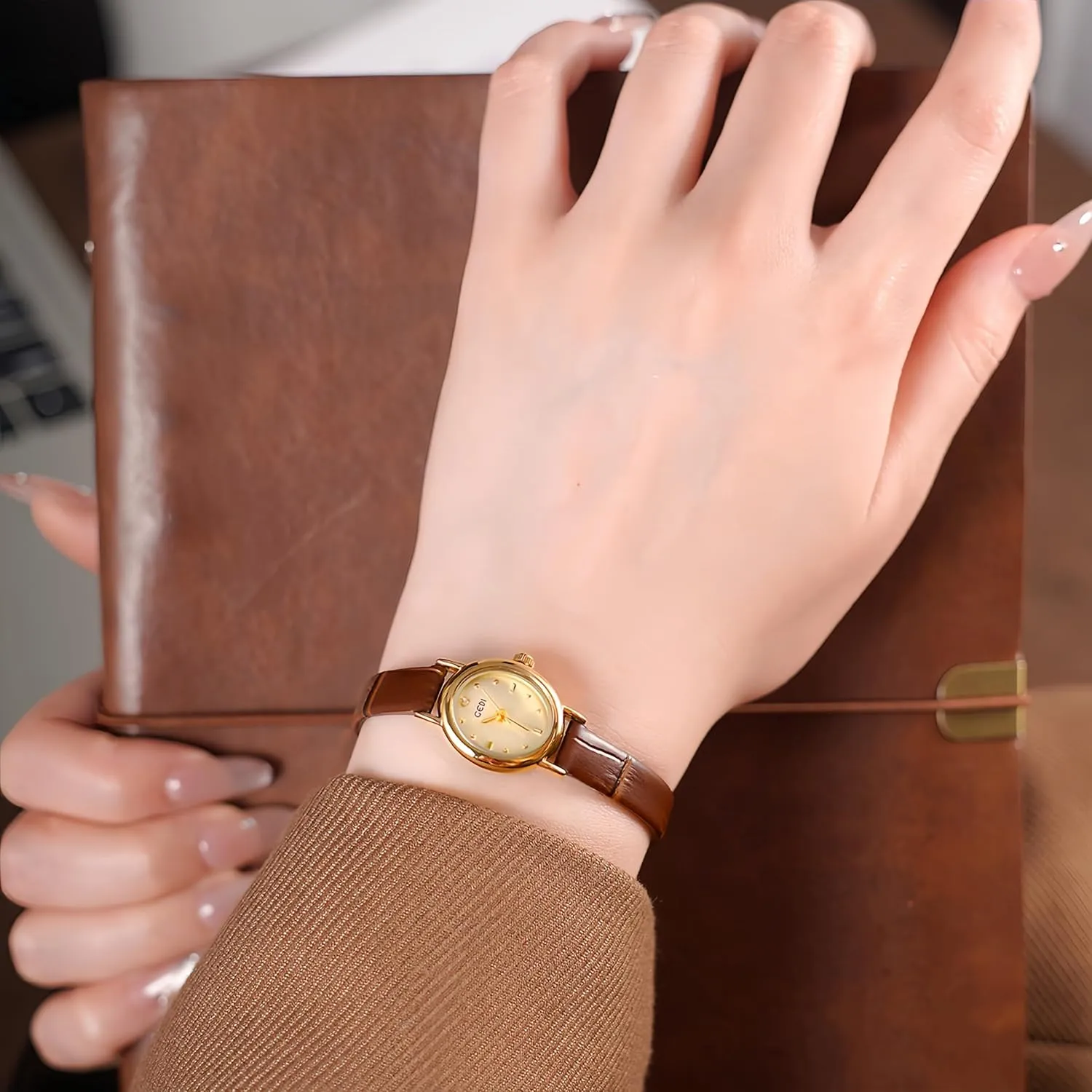 Small Oval Face Ladies Watch Casual Waterproof Quartz Wristwatch Gosasa Elegant Retro Women's Watch with Leather Strap Fashion Dress balcony emotive dent Diamond 