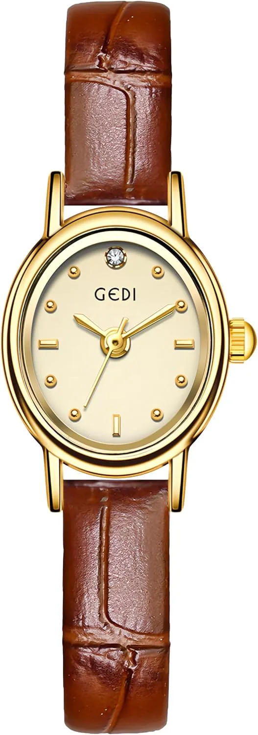 Small Oval Face Ladies Watch Casual Waterproof Quartz Wristwatch Gosasa Elegant Retro Women's Watch with Leather Strap Fashion Dress balcony emotive dent Diamond 