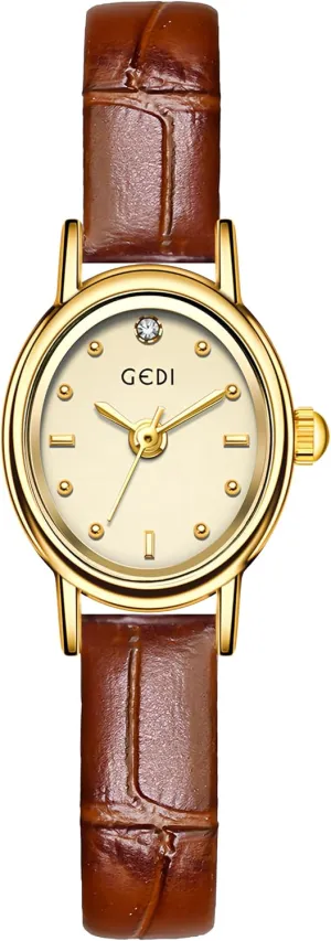 Small Oval Face Ladies Watch Casual Waterproof Quartz Wristwatch Gosasa Elegant Retro Women's Watch with Leather Strap Fashion Dress balcony emotive dent Diamond 