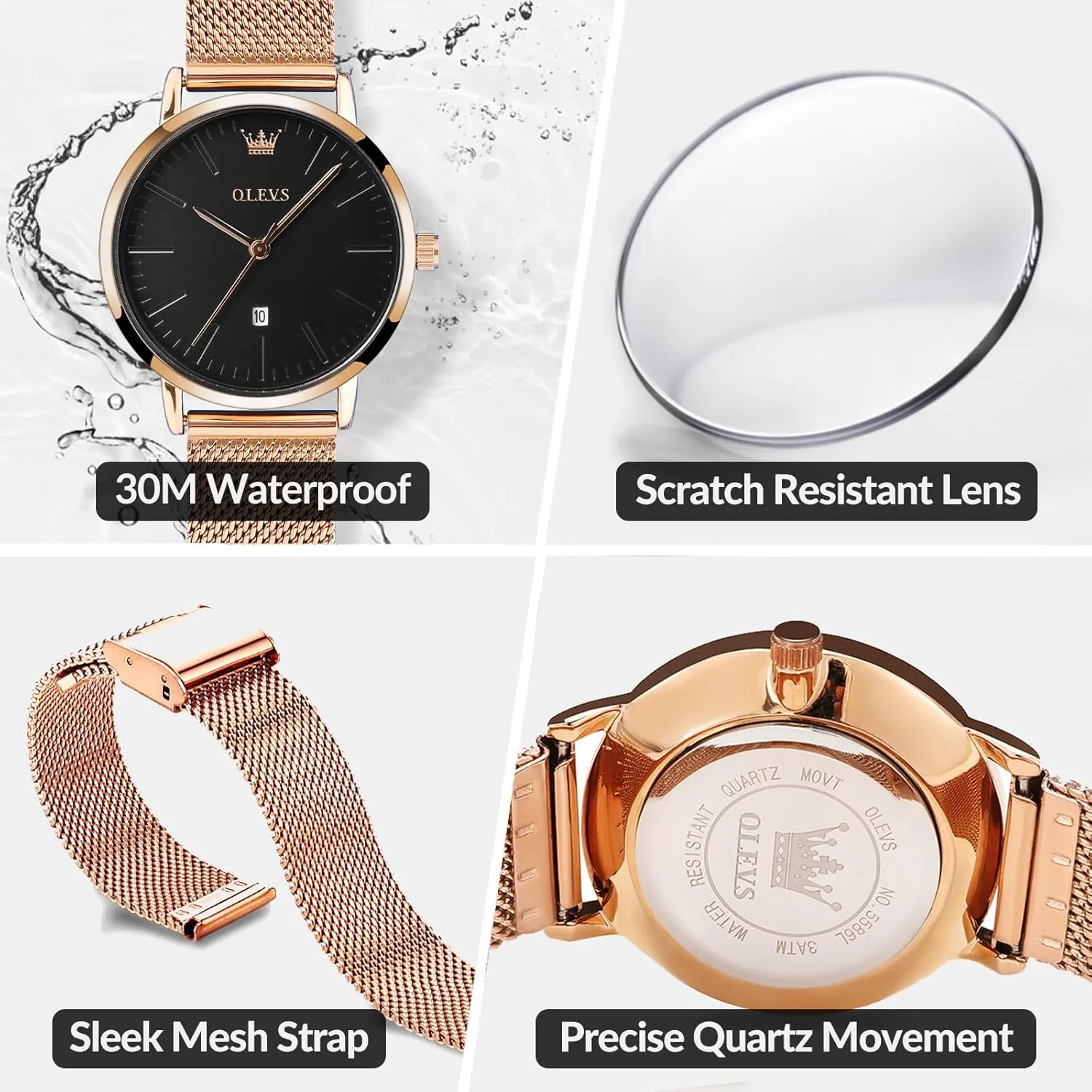 Small Wrists OLEVS Women's Mesh Bracelet Watch, Elegant Large Face Three Hand Analog Quartz Womens Wristwatch, Pretty Slim Date Display Waterproof Ladies wrinkle strive indolent status indigestion Watches for 