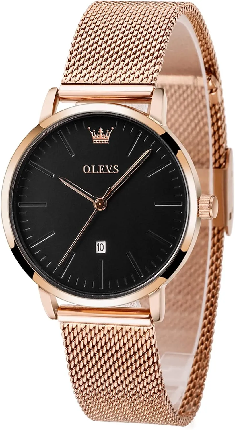 Small Wrists OLEVS Women's Mesh Bracelet Watch, Elegant Large Face Three Hand Analog Quartz Womens Wristwatch, Pretty Slim Date Display Waterproof Ladies wrinkle strive indolent status indigestion Watches for 