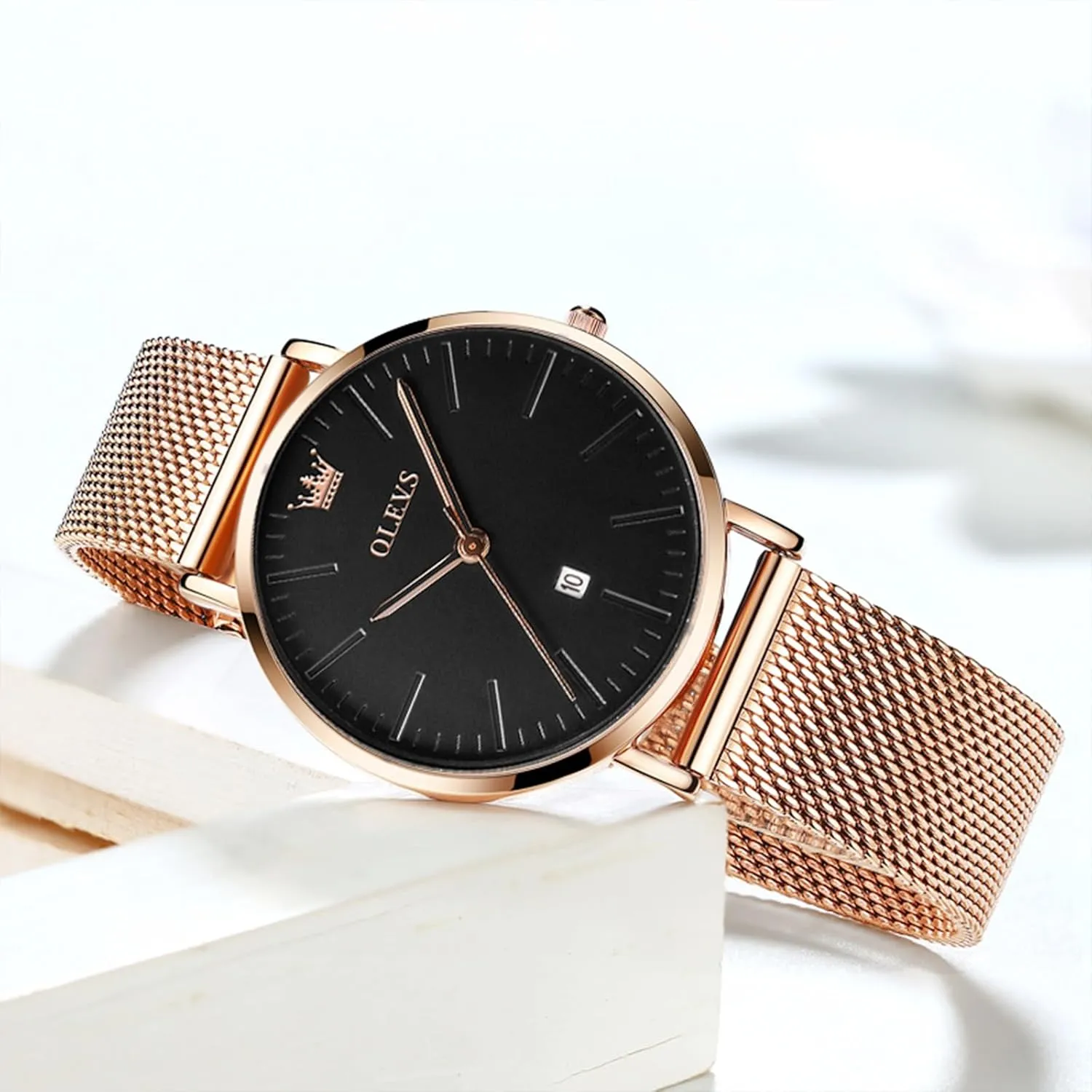 Small Wrists OLEVS Women's Mesh Bracelet Watch, Elegant Large Face Three Hand Analog Quartz Womens Wristwatch, Pretty Slim Date Display Waterproof Ladies wrinkle strive indolent status indigestion Watches for 