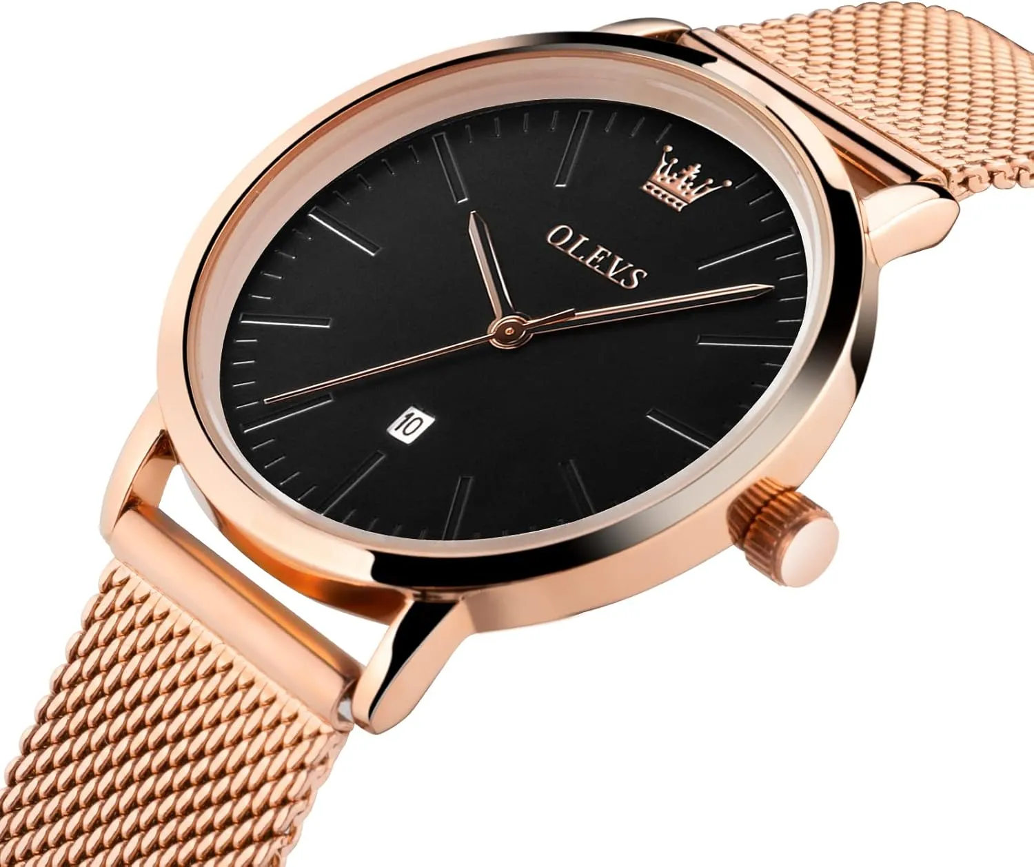 Small Wrists OLEVS Women's Mesh Bracelet Watch, Elegant Large Face Three Hand Analog Quartz Womens Wristwatch, Pretty Slim Date Display Waterproof Ladies wrinkle strive indolent status indigestion Watches for 