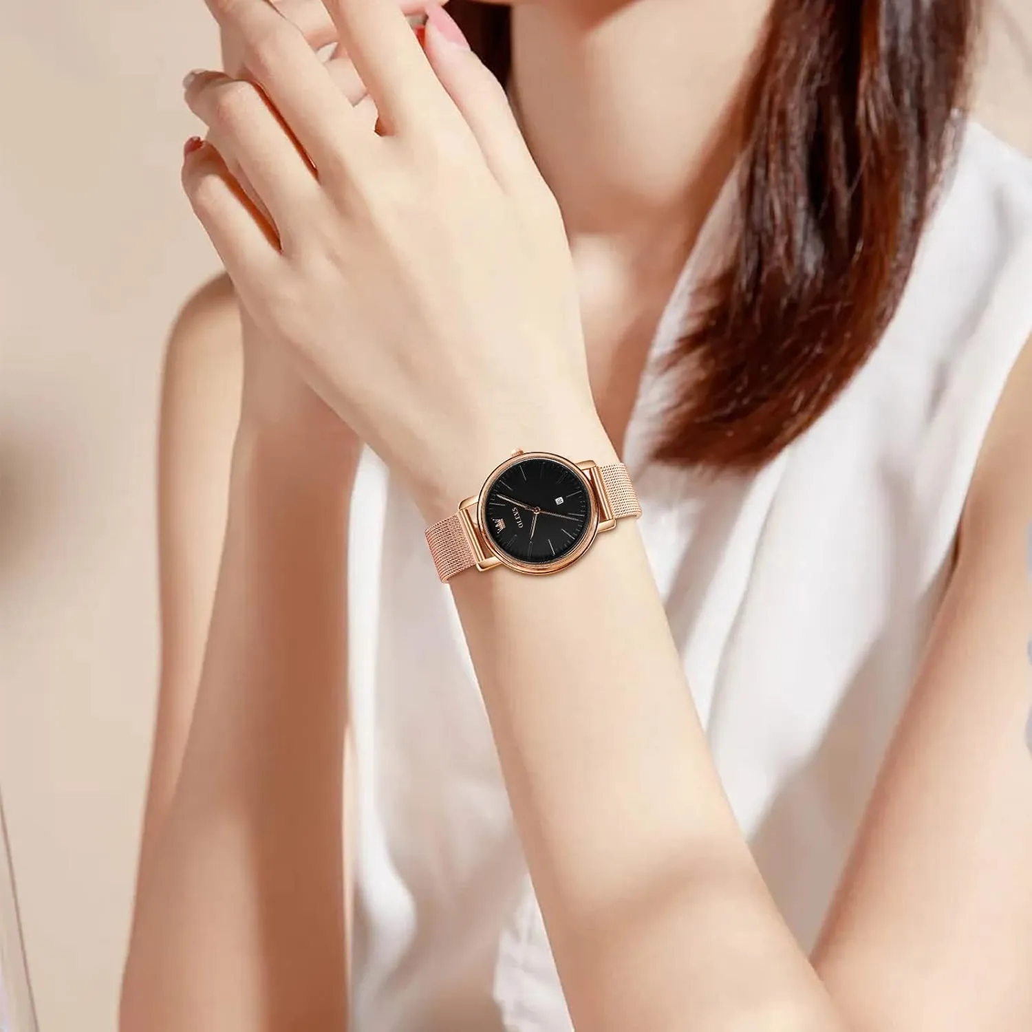 Small Wrists OLEVS Women's Mesh Bracelet Watch, Elegant Large Face Three Hand Analog Quartz Womens Wristwatch, Pretty Slim Date Display Waterproof Ladies wrinkle strive indolent status indigestion Watches for 