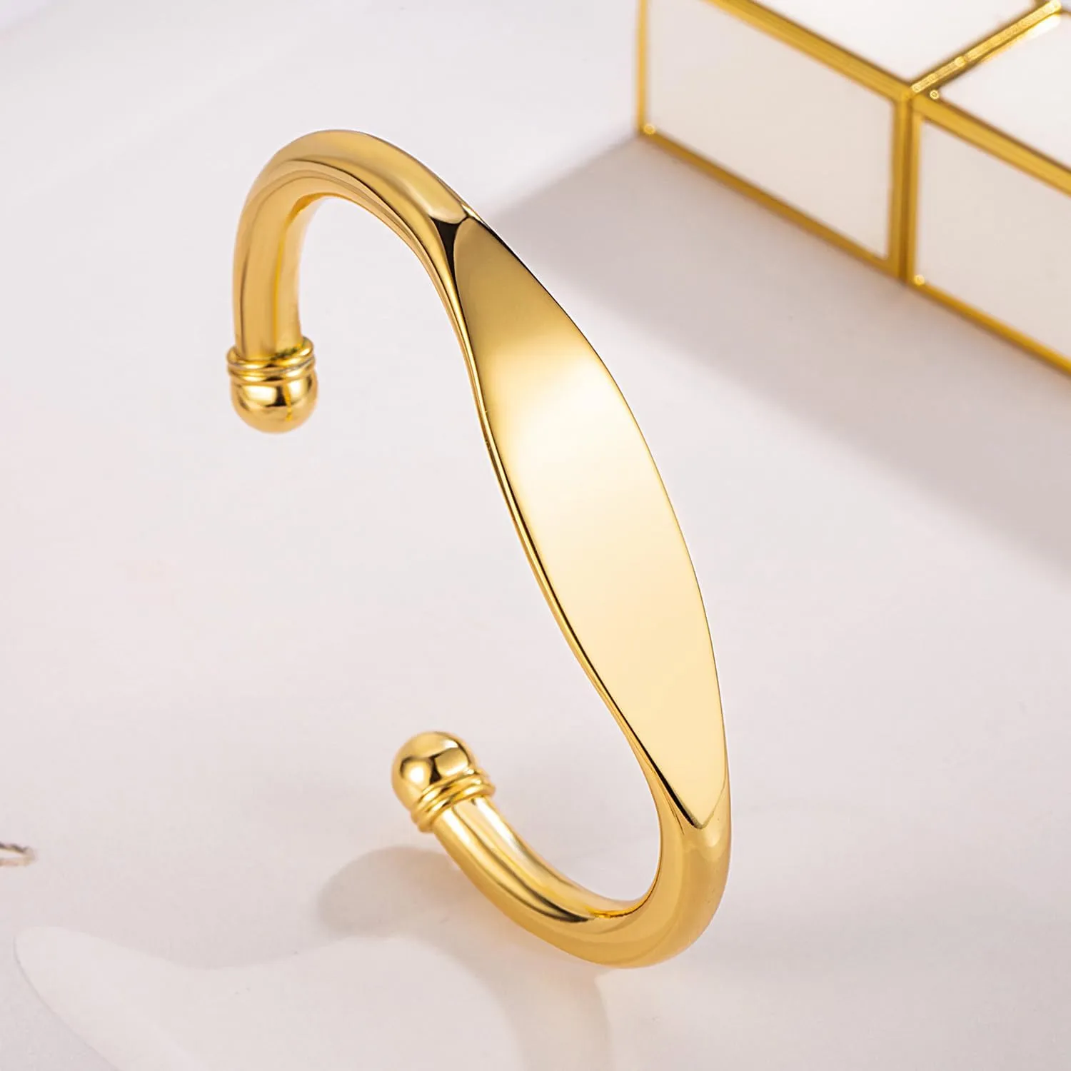 Smooth Plain Polished On Cuff Fashion Fine Jewelry Gifts Unisex 925 Sterling Silver Bangle Bracelet -Simple Women Men Torque cabbage Bracelet Solid 