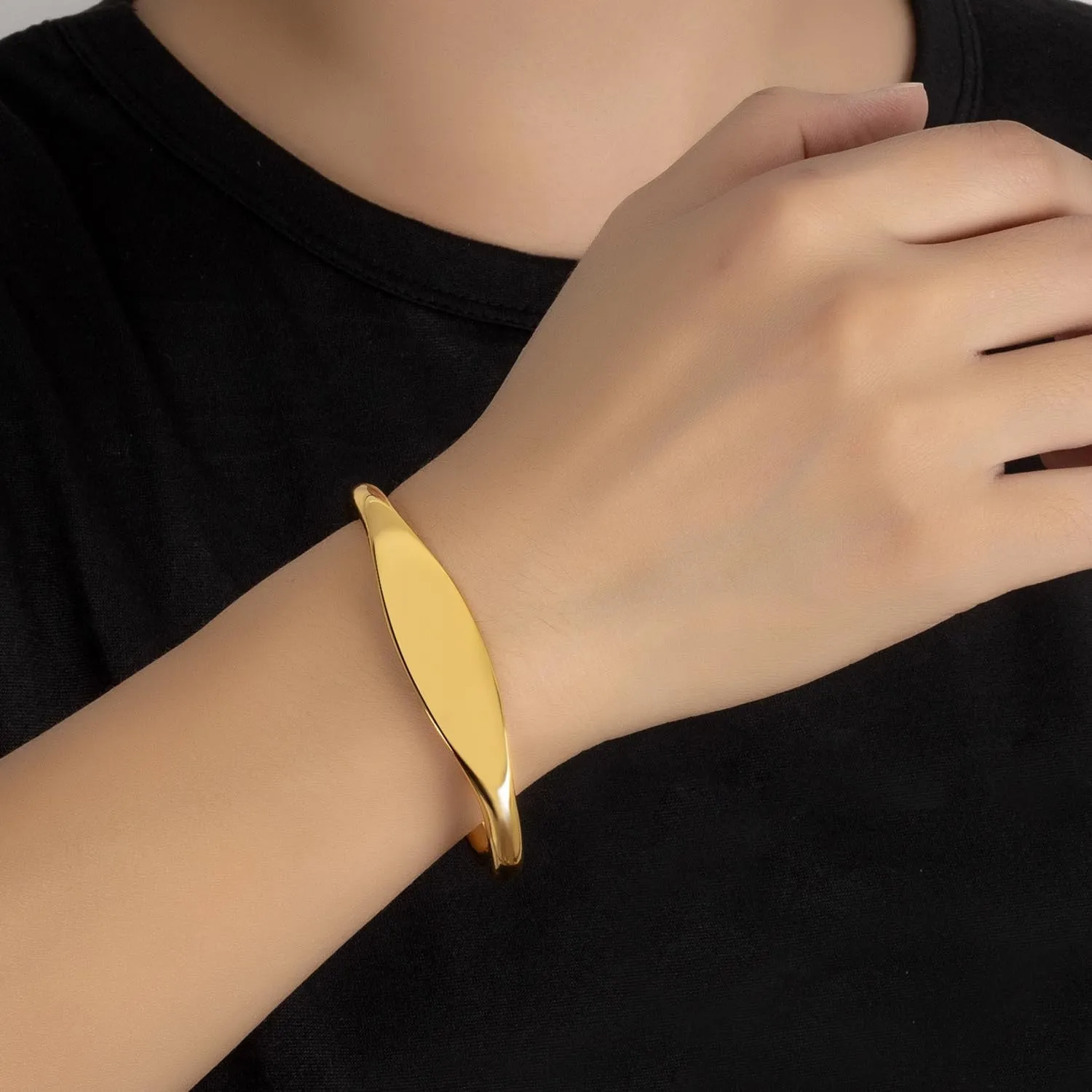 Smooth Plain Polished On Cuff Fashion Fine Jewelry Gifts Unisex 925 Sterling Silver Bangle Bracelet -Simple Women Men Torque cabbage Bracelet Solid 