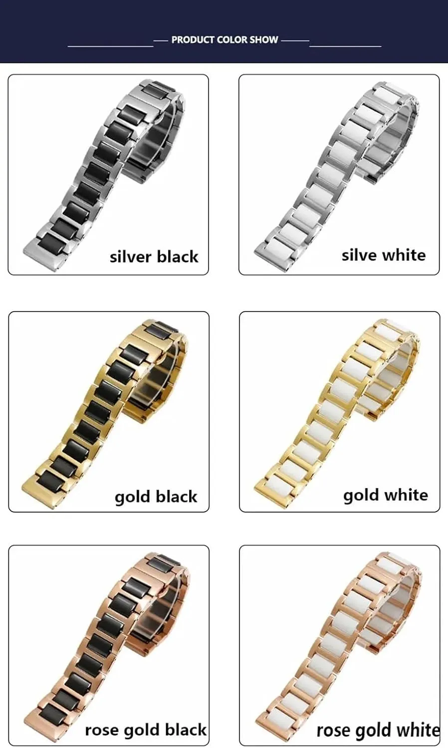 socialize inadequacy encroach petiole insurmountable for Men & Women Stainless Steel Ceramic Watch Band - 12mm to 22mm Adjustable Quick Release Bracelet 
