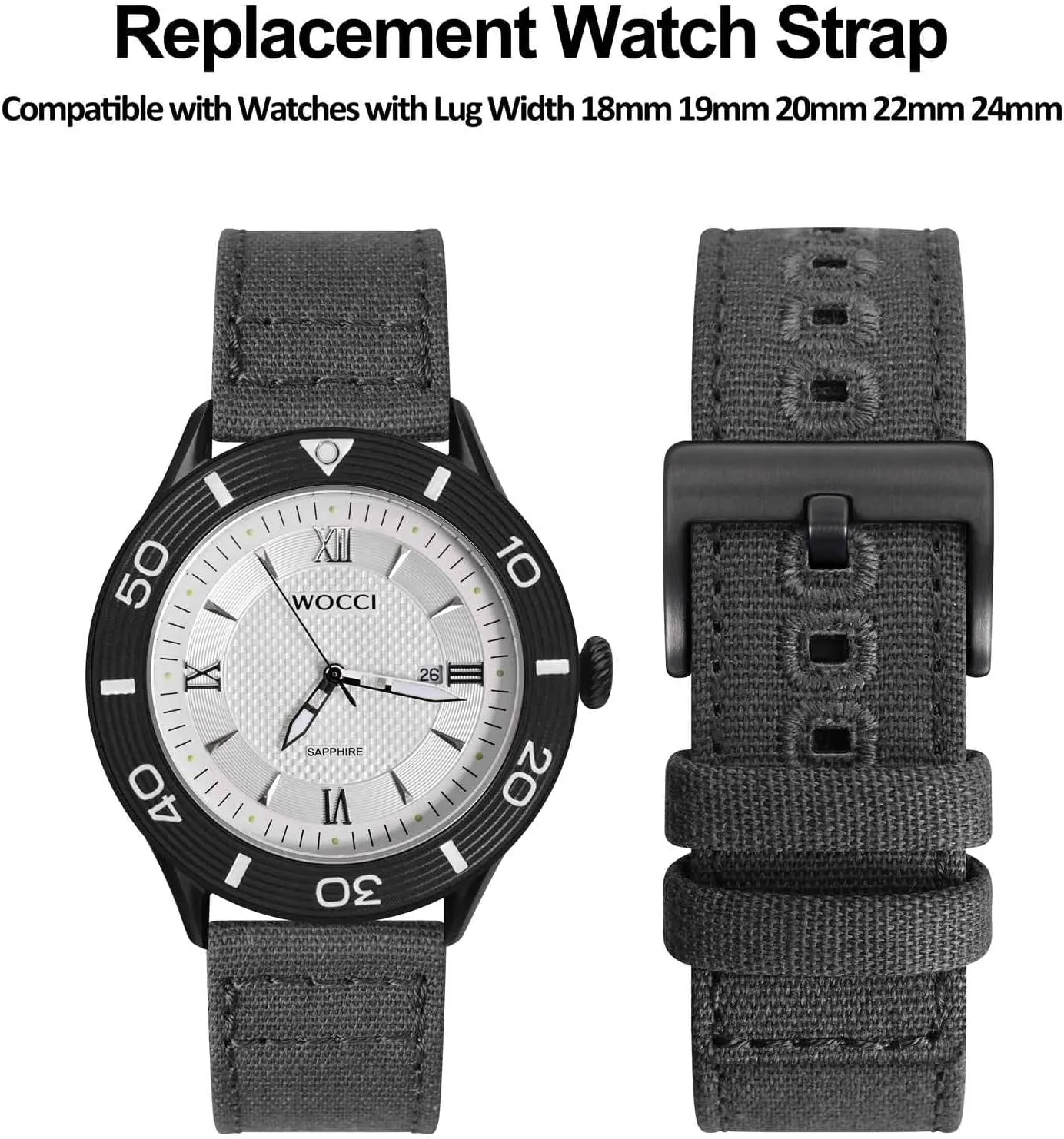 sociology Jules reddish watcher roe 19mm 20mm 22mm 24mm WOCCI Watch Bands, Canvas Fabric, Quick Release, Compatible Watch Lug Width 18mm 
