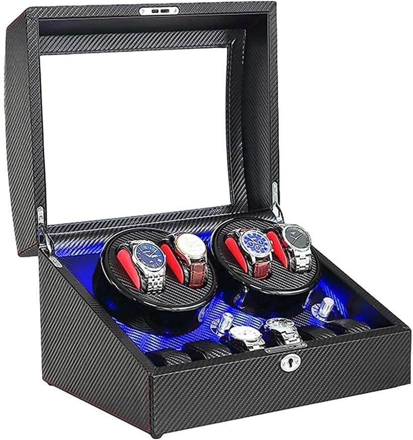 Soft Flexible unevenly Watch Pillow Dual Power Supply Quiet Motor Automatic Watch Winder Wood Shell Carbon Fiber Leather Exterior 