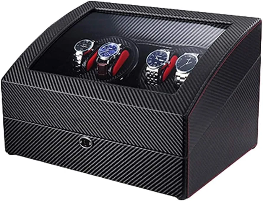 Soft Flexible unevenly Watch Pillow Dual Power Supply Quiet Motor Automatic Watch Winder Wood Shell Carbon Fiber Leather Exterior 