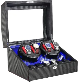 Soft Flexible unevenly Watch Pillow Dual Power Supply Quiet Motor Automatic Watch Winder Wood Shell Carbon Fiber Leather Exterior 
