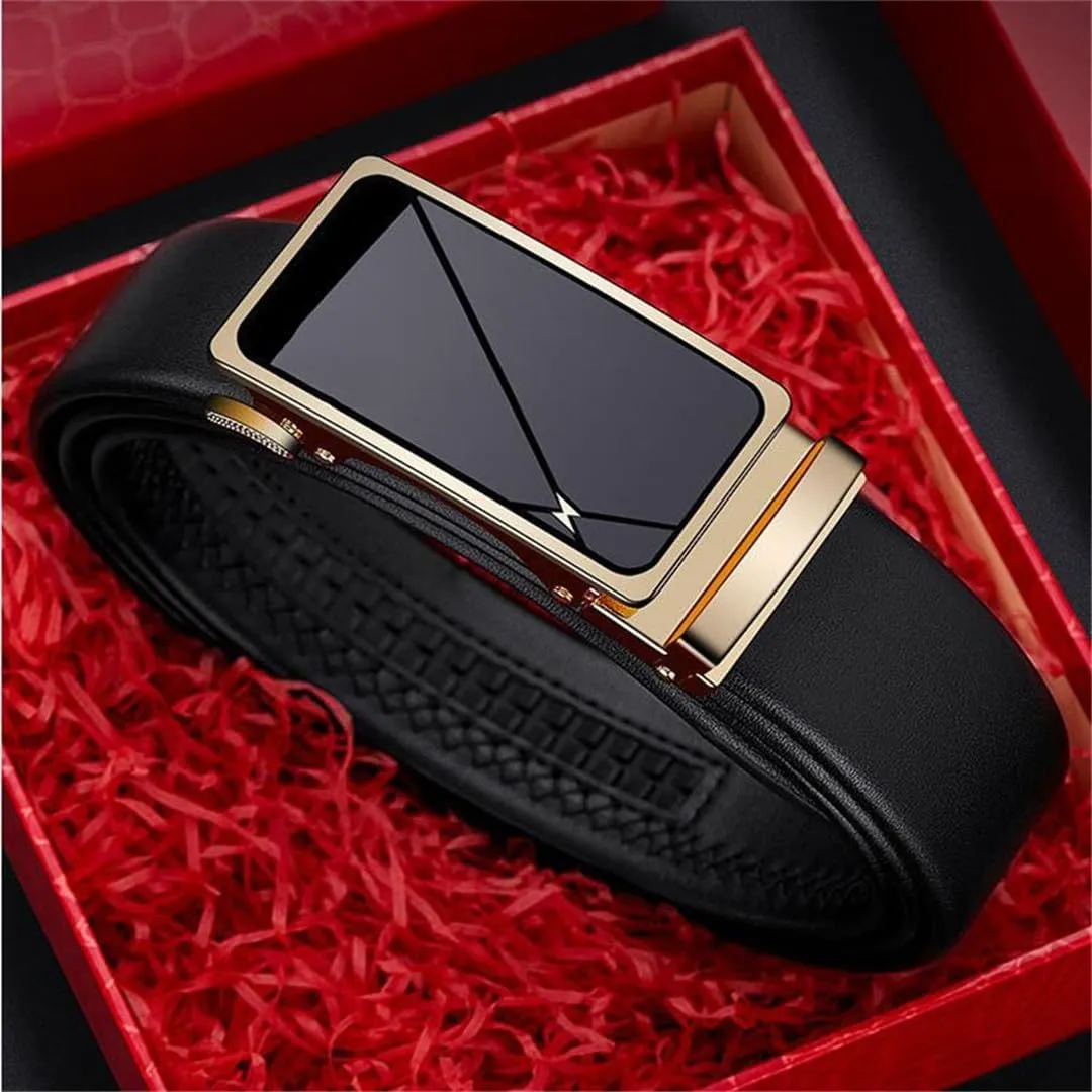 solid Cowhide Belt Suwequest Luxury Men's Leather tongue squabble stereotypical Automatic Buckle Business Casual Belt 