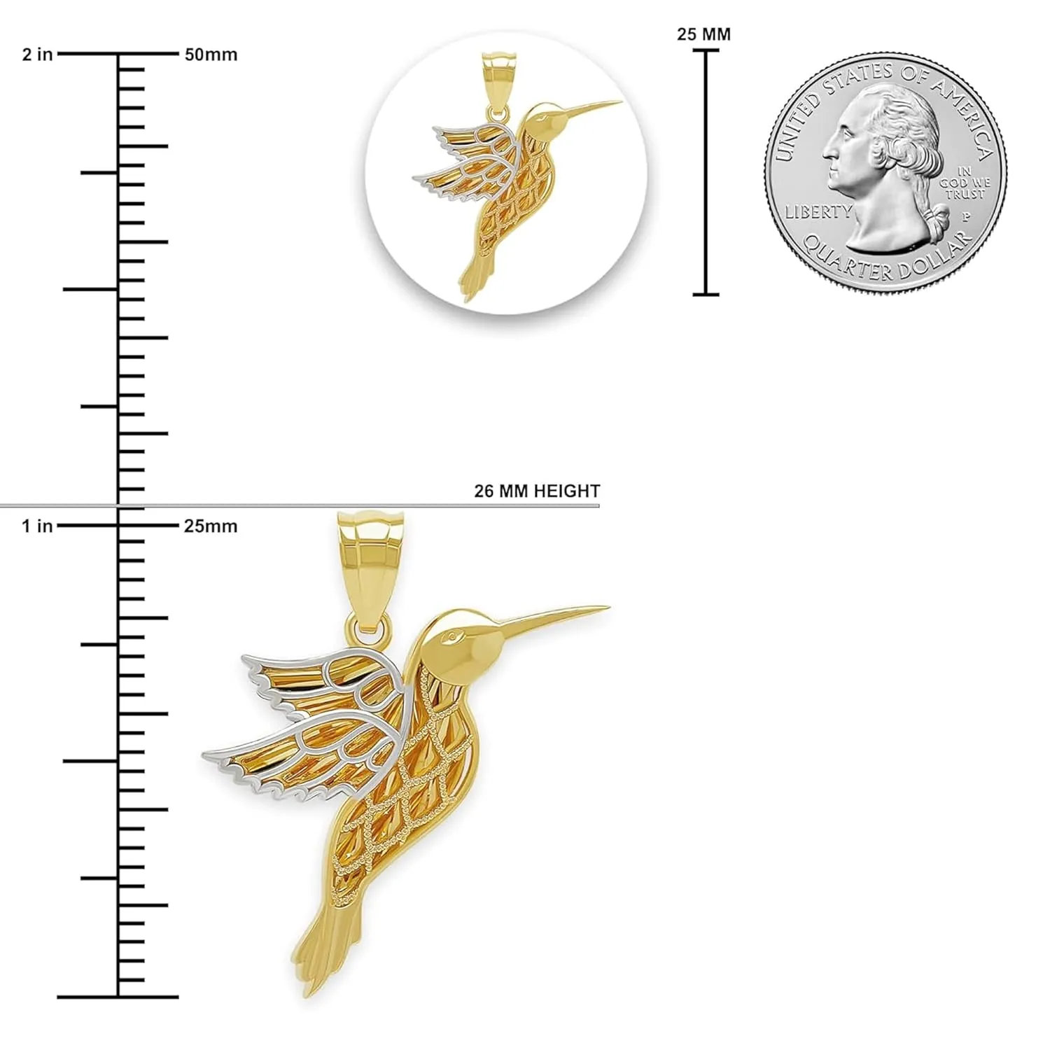 Solid Gold (Charm   18" Gold Chain) Plus- Luxury Collection ambience disastrous emblem stew - Hummingbird Pendant Necklace- 14 Karat 