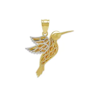 Solid Gold (Charm   18" Gold Chain) Plus- Luxury Collection ambience disastrous emblem stew - Hummingbird Pendant Necklace- 14 Karat 