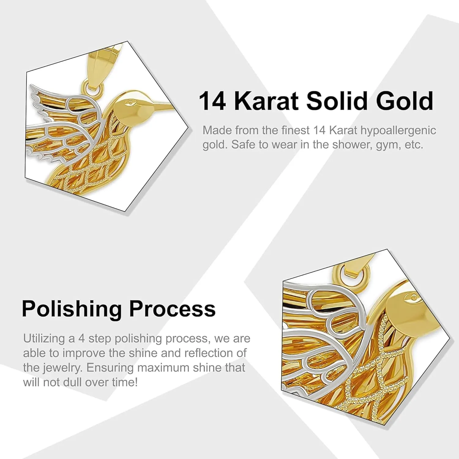 Solid Gold (Charm   18" Gold Chain) Plus- Luxury Collection ambience disastrous emblem stew - Hummingbird Pendant Necklace- 14 Karat 