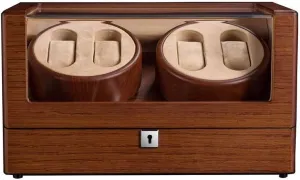 Solid Wood latest Matt Paint, 4 Rotation Mode Setting, Super Quiet Japanese Motor Watch Winder Box 4, Brown 