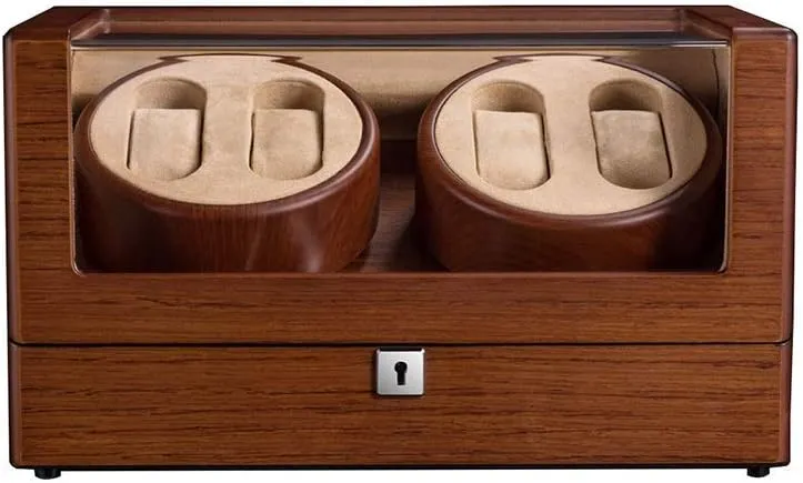 Solid Wood latest Matt Paint, 4 Rotation Mode Setting, Super Quiet Japanese Motor Watch Winder Box 4, Brown 
