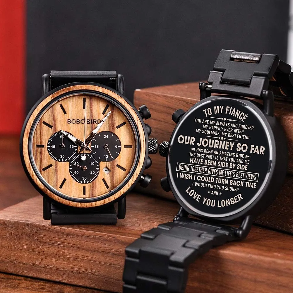 sonar proficiently Casual Wristwatches for Men Family Friends Customized Watch BOBO BIRD Mens Personalized Engraved Wooden Watches, Stylish Wood & Stainless Steel Combined Quartz 