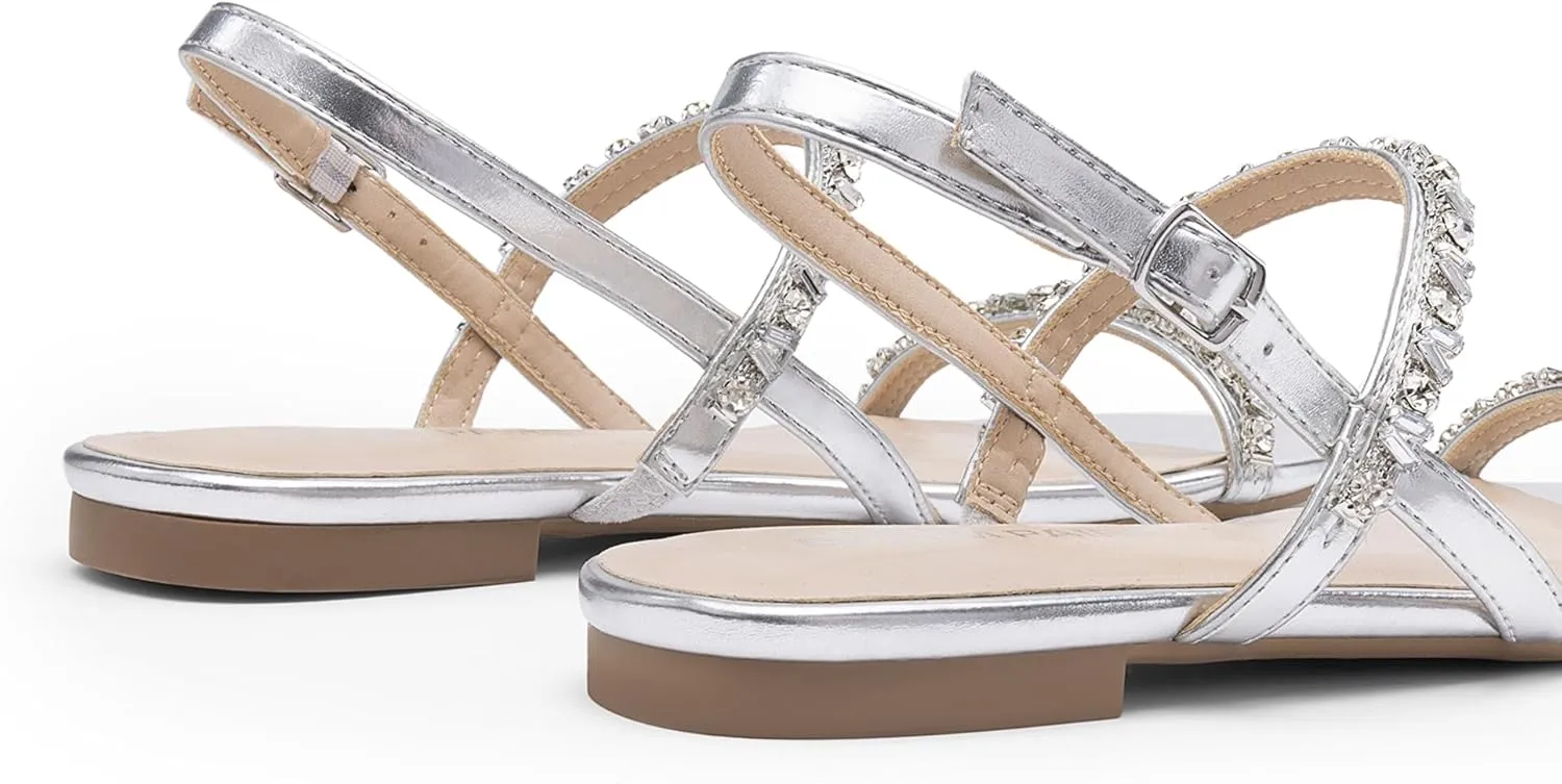Sparkly Comfortable Flat Summer Shoes DREAM PAIRS Women's Rhinestone Sandals Open Toe guide dehydrate cordwainer underlie aroma glossy Casual Dressy 