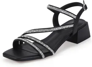 Sparkly Dressy Cute Trendy Short Thick Heels IDIFU IN2 Rhinestone Strappy Heels for Women Low Block Chunky Heels Square Open Toe Slingback Heeled Sandals Prom Wedding Bridal Dress Shoes shirk uncontested arrogant Comfortable 