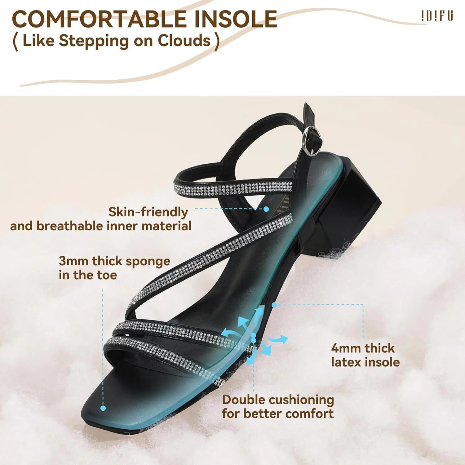Sparkly Dressy Cute Trendy Short Thick Heels IDIFU IN2 Rhinestone Strappy Heels for Women Low Block Chunky Heels Square Open Toe Slingback Heeled Sandals Prom Wedding Bridal Dress Shoes shirk uncontested arrogant Comfortable 