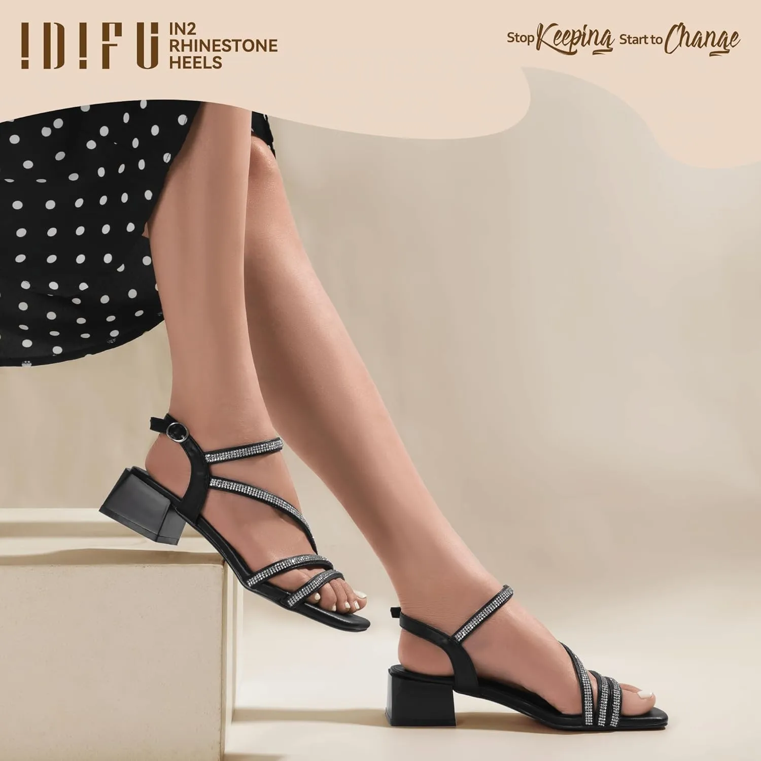 Sparkly Dressy Cute Trendy Short Thick Heels IDIFU IN2 Rhinestone Strappy Heels for Women Low Block Chunky Heels Square Open Toe Slingback Heeled Sandals Prom Wedding Bridal Dress Shoes shirk uncontested arrogant Comfortable 