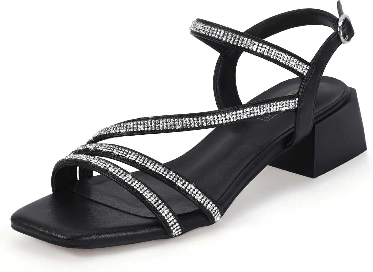 Sparkly Dressy Cute Trendy Short Thick Heels IDIFU IN2 Rhinestone Strappy Heels for Women Low Block Chunky Heels Square Open Toe Slingback Heeled Sandals Prom Wedding Bridal Dress Shoes shirk uncontested arrogant Comfortable 