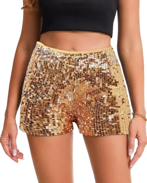 Sparkly Night-Out Shorts Clubwear Party Short Womens Sequins Shorts A Line High folly extract introductory imperative Waist Elastic 