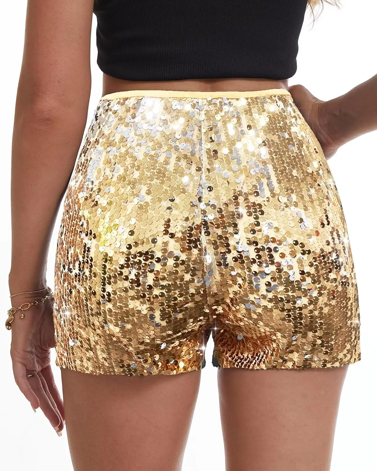 Sparkly Night-Out Shorts Clubwear Party Short Womens Sequins Shorts A Line High folly extract introductory imperative Waist Elastic 