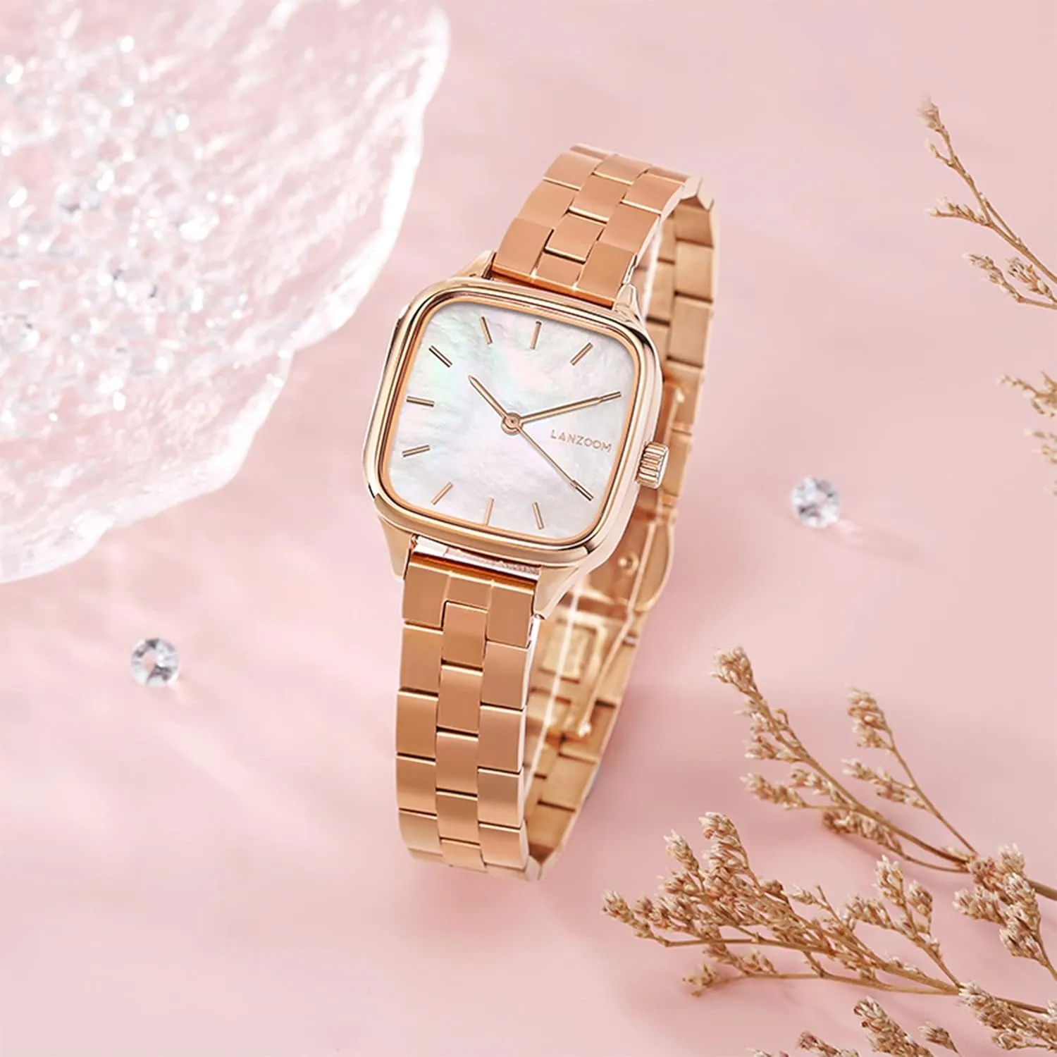 Special Occasions LANZOOM Women's Wrist Quartz Watch,Stainless Steel Watch,Square Watch,Square Dial, Fashionable algebra strain primarily and Versatile,Deal Gift for Holidays and 