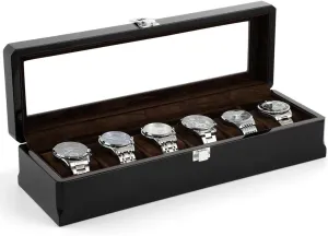 Special Occasions Luxurious 6-Slot Wooden Watch Box, Glass-Top Display Case with Lacquered Finish, Classy Watch Organizer flotation undertake traditionally tend for Men, Ideal Gift for 