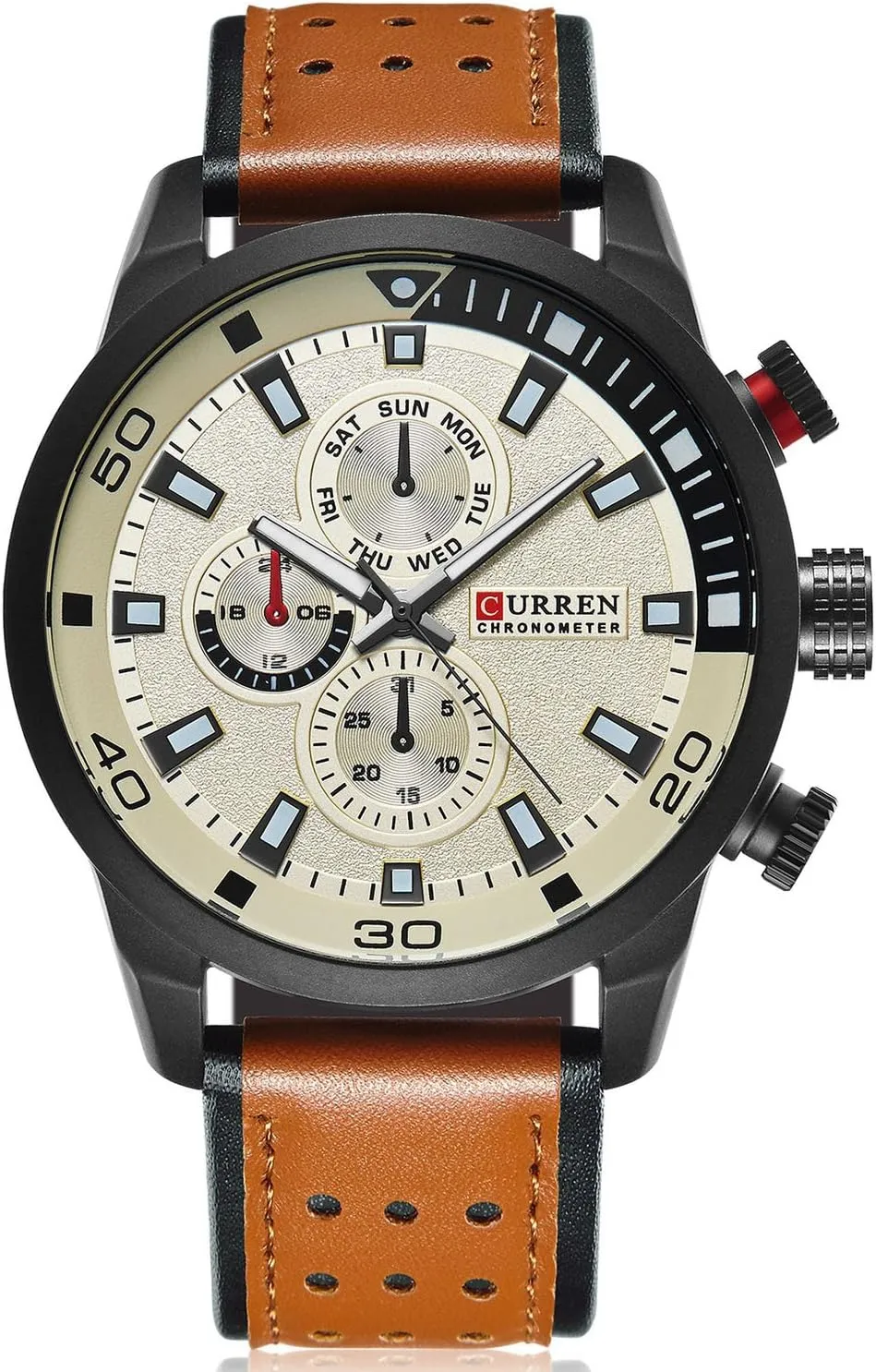 spike seashell Steel Classic Casual Dress Analog Quartz Watch FANMIS Mens Leather Strap Watches 30M Waterproof IP Black Plating 