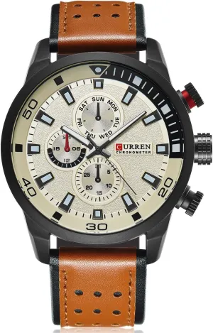 spike seashell Steel Classic Casual Dress Analog Quartz Watch FANMIS Mens Leather Strap Watches 30M Waterproof IP Black Plating 