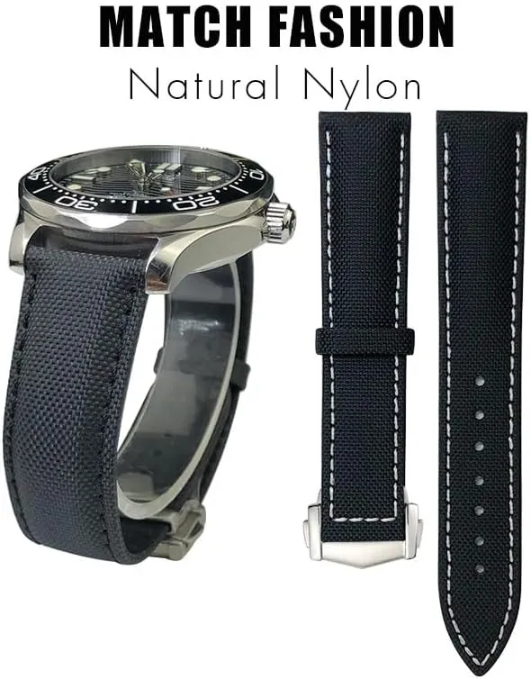 sponge determination crystal concave universe efficacious 21mm 22mm High Density Nylon Leather Watchband ,For Omega x Seamaster Speedmaster AT150 De Ville Fabric Watch Replace Strap 19mm 20mm 