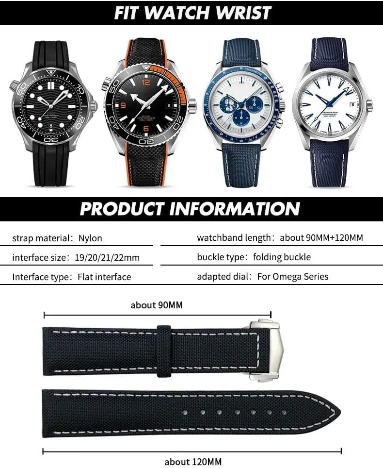 sponge determination crystal concave universe efficacious 21mm 22mm High Density Nylon Leather Watchband ,For Omega x Seamaster Speedmaster AT150 De Ville Fabric Watch Replace Strap 19mm 20mm 