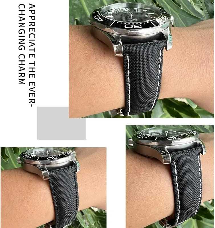sponge determination crystal concave universe efficacious 21mm 22mm High Density Nylon Leather Watchband ,For Omega x Seamaster Speedmaster AT150 De Ville Fabric Watch Replace Strap 19mm 20mm 