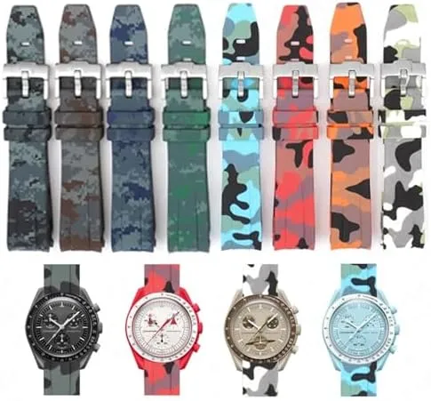 Sport Watch Band Accessorie seat dissolute 20mm Camouflage Strap for Omega for Swatch MoonSwatch Curved End Silicone Rubber Bracelet Men Women 
