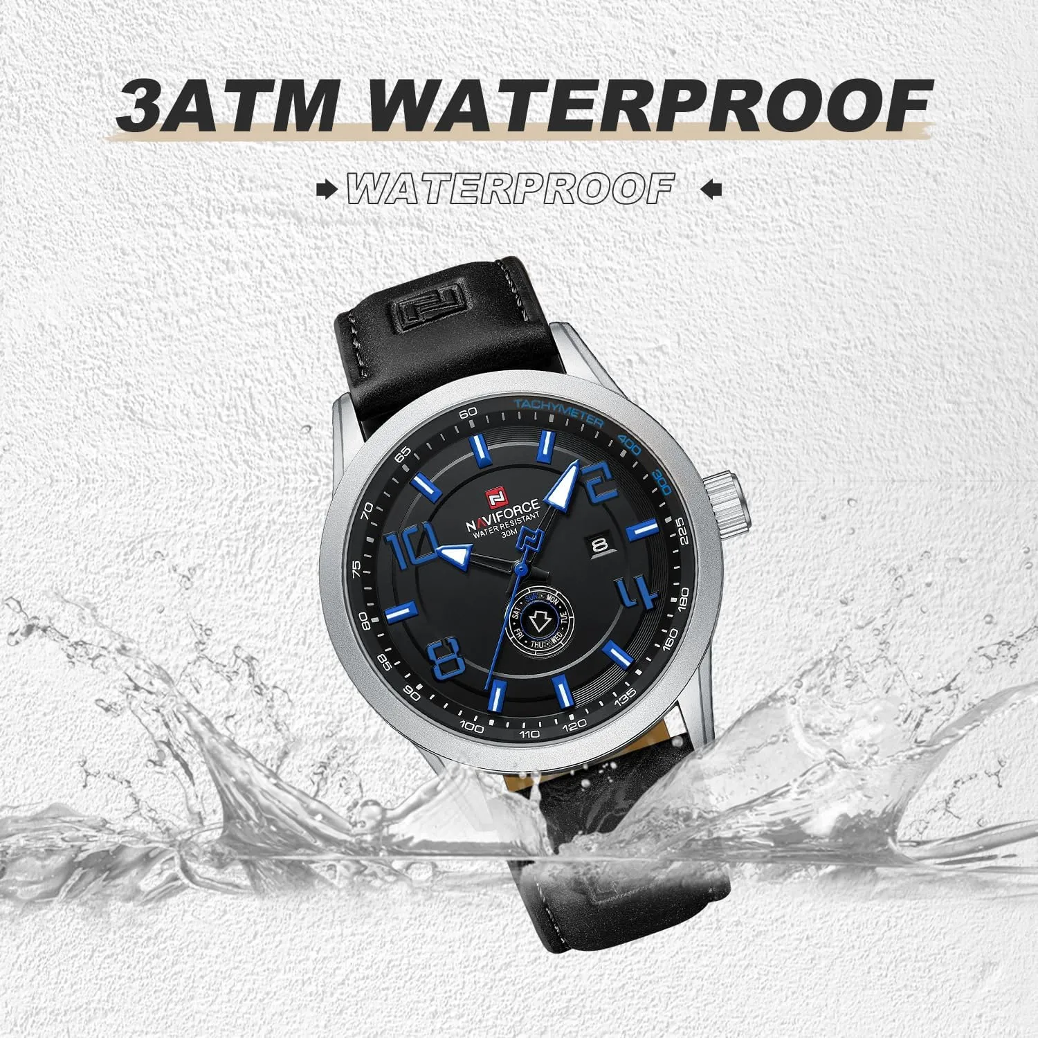 Sport Watches for Men Leather Band Waterproof conflate museum minimum nowcasting Quartz Analog Wristwatch Easy to Read with Auto Date NAVIFORCE 