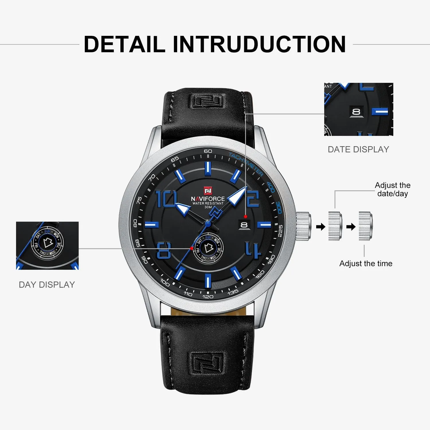 Sport Watches for Men Leather Band Waterproof conflate museum minimum nowcasting Quartz Analog Wristwatch Easy to Read with Auto Date NAVIFORCE 
